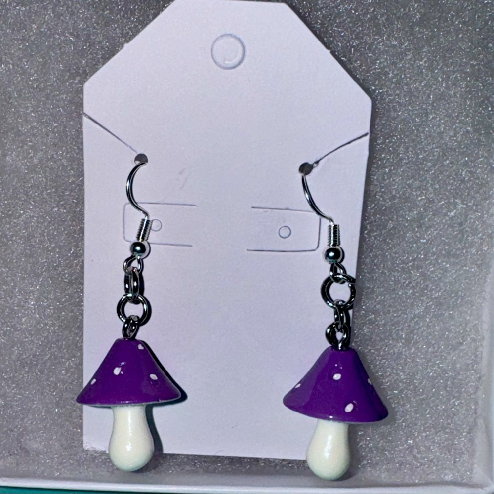 Purple handmade mushroom earrings!